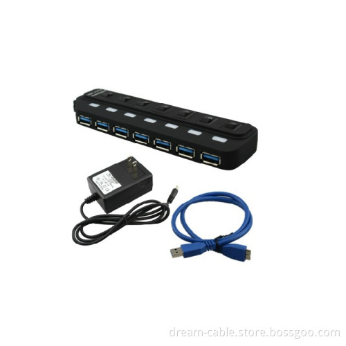 7 Ports USB3.0 Hub Supports 5 GB/S Compatible with USB2.0/1.1